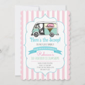 ピンクストライプの誕生日はこちらスクープのアイスクリーム 招待状 (正面)