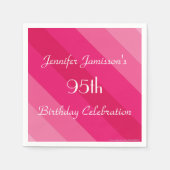 ピンクストライプの誕生日パーティー紙 スタンダードカクテルナプキン (正面)