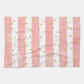 ピンクストライプの赤面フェイク紙吹雪 キッチンタオル (横)