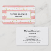 ピンクストライプの赤面フェイク紙吹雪 名刺 (正面/裏面)