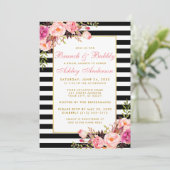 ピンクストライプの金ゴールドブライダルシャワーブランチ招待状 招待状 (スタンド正面)