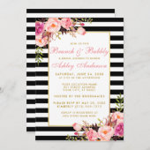 ピンクストライプの金ゴールドブライダルシャワーブランチ招待状 招待状 (正面/裏面)