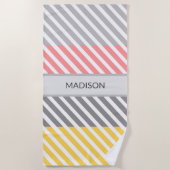 ピンクストライプの黄シンプル数々の色クールユニーク ビーチタオル (正面)