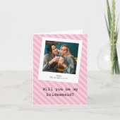 ピンクストライプの“Will You Be My Bridesmaid?” 写真 招待状 (正面)