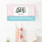 ピンクストライプアイスクリームトラック誕生日バナー 横断幕 (インサイチュ)