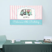 ピンクストライプアイスクリームトラック誕生日バナー 横断幕 (トレードショー)