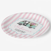 ピンクストライプアイスクリームトラック誕生日紙プレート ペーパープレート (アングル)