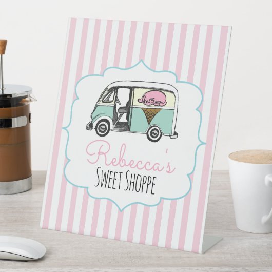 ピンクストライプアイスクリーム誕生日標識 台座サイン (インサイチュ)