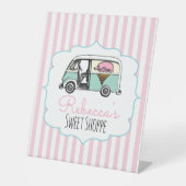 ピンクストライプアイスクリーム誕生日標識 台座サイン (正面)