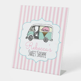 ピンクストライプアイスクリーム誕生日標識 台座サイン