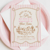 ピンクストライプカウガール誕生日招待状 招待状