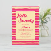 ピンクストライプカラフル誕生日ハローセブンティガール 招待状 (スタンド正面)