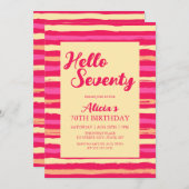 ピンクストライプカラフル誕生日ハローセブンティガール 招待状 (正面/裏面)