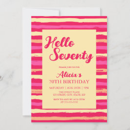ピンクストライプカラフル誕生日ハローセブンティガール 招待状