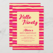 ピンクストライプカラフル誕生日ハローナイガーリーティ 招待状 (正面/裏面)