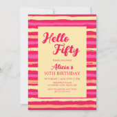 ピンクストライプカラフル誕生日ハローフィフティ 招待状 (正面)