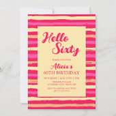 ピンクストライプカラフル誕生日Hello60ガーリー 招待状 (正面)