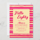 ピンクストライプガーリーカラフル誕生日Hello80 招待状 (正面)