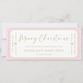 ピンクストライプクリスマスギフト券カード 招待状