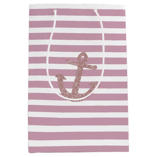 ピンクストライプグリッターフェイクいかり ミディアムペーパーバッグ (正面)