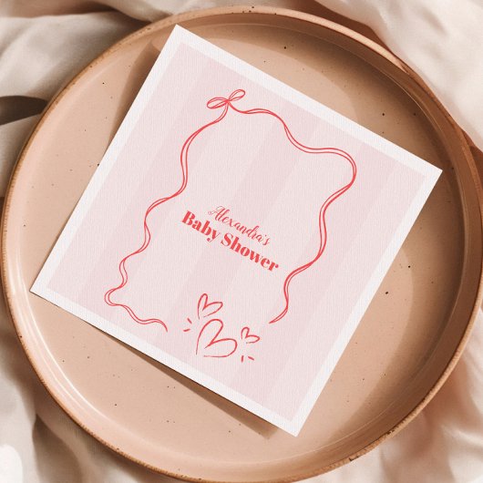 ピンクストライプコケット弓ベビーシャワー スタンダードカクテルナプキン