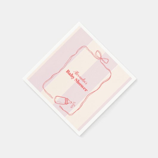 ピンクストライプコケット弓ベビーシャワー スタンダードカクテルナプキン (角)