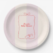 ピンクストライプコケット弓ベビーシャワー ペーパープレート (正面)