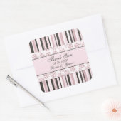 ピンクストライプサンキュー結婚式の引き出物ラベル スクエアシール (封筒)