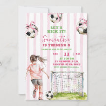 ピンクストライプスの女の子サッカー Let's Kick It 誕生日
