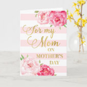 ピンクストライプズピンクフラワーズマザーズデイカード カード (黄色い花)