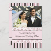 ピンクストライプズ結婚フォトの誓い更新招待状 招待状 (正面/裏面)