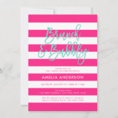 ピンクストライプターコイズブルンチバブリーブライダルシャワー 招待状 (正面)