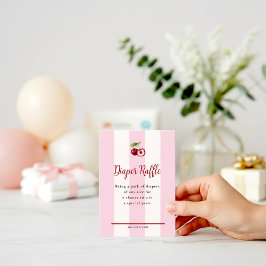 ピンクストライプチェリーアクセントおむつラッフル エンクロージャーカード