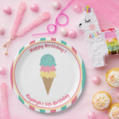 ピンクストライプティール（緑がかった色）アイスクリームキッドパーティー ペーパープレート (パーティー)