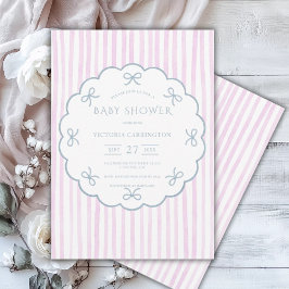 ピンクストライプハートブルーヴィンテージ赤ちゃんシャワー 招待状