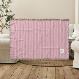 ピンクストライプバラレースイニシャルスクリプトモノグラム スローブランケット