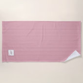 ピンクストライプバラレースイニシャルスクリプトモノグラム ビーチタオル (正面)