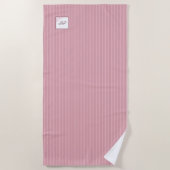 ピンクストライプバラレースイニシャルスクリプトモノグラム ビーチタオル (正面)