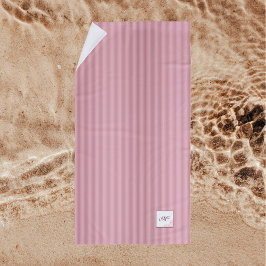 ピンクストライプバラレースイニシャルスクリプトモノグラム ビーチタオル