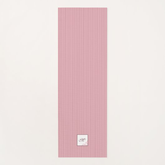 ピンクストライプバラレースイニシャルスクリプトモノグラム ヨガマット (正面)