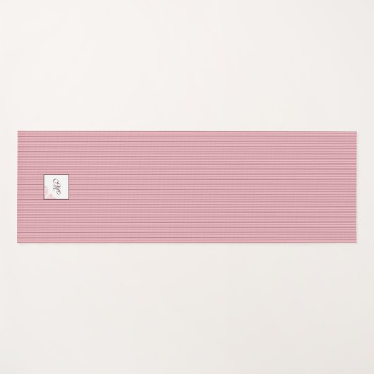 ピンクストライプバラレースイニシャルスクリプトモノグラム ヨガマット (正面(横))