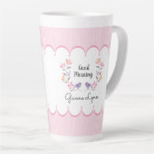 ピンクストライプパーソナライズされたフローラ母の日 カフェラテマグ (右アングル)