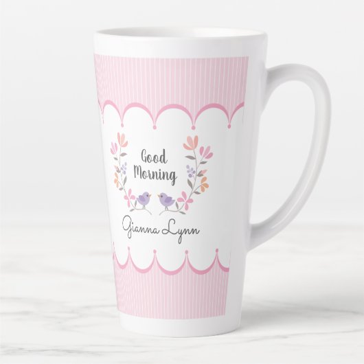 ピンクストライプパーソナライズされたフローラ母の日 カフェラテマグ (右)