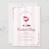 ピンクストライプパーティー&レッドボウズホリデーカクテル 招待状 (正面)