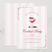 ピンクストライプパーティー&レッドボウズホリデーカクテル 招待状 (正面/裏面)