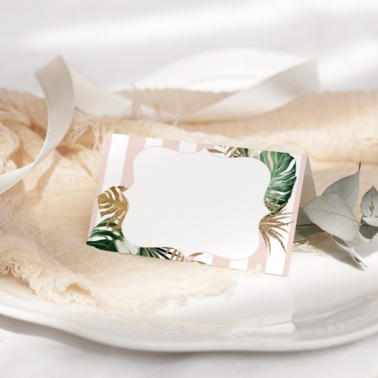 ピンクストライプビーチトロピカルプルム結婚シック プレイスカード