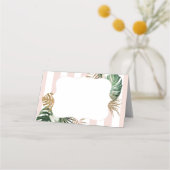 ピンクストライプビーチトロピカルプルム結婚シック プレイスカード (正面)