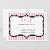 ピンクストライプファンシー色の飾り枠RSVP 招待状 (正面/裏面)