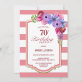 ピンクストライプフラワーの70歳の誕生日パーティー 招待状 (正面)