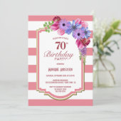 ピンクストライプフラワーの70歳の誕生日パーティー 招待状 (スタンド正面)